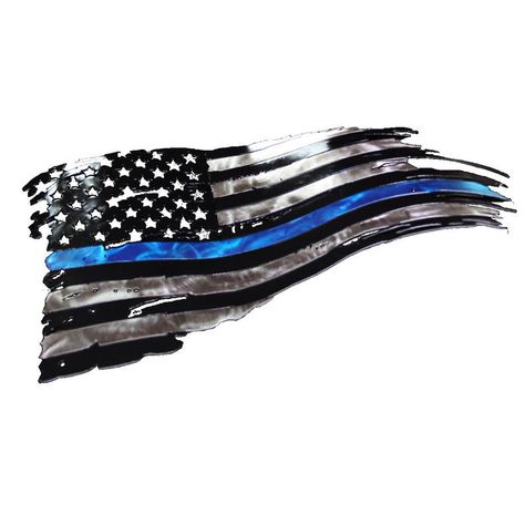 Blue Line Flag Tattoo, Cop Tattoos, Back The Blue Flag, Design Your Own Flag, Police Tattoo, Tattered American Flag, Tattered Flag, Metal Flag, Police Flag