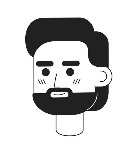 Optimistic bearded man monochromatic flat vector character head. Guy with facial hair. Editable black white cartoon face emotion. Hand drawn ink spot illustration for web graphic design, animation Guy With Facial Hair, Black White Cartoon, Beard Vector, Spot Illustration, Character Head, Character Rigging, White Cartoon, Cartoon Face, Black And White Cartoon