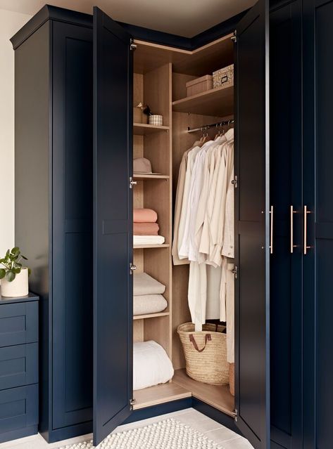 Small bedroom ideas: Fitted wardrobes Bedroom With Two Wardrobes, Corner Wardrobe For Small Bedroom, Large Wardrobe Small Bedroom, Wardrobe Design Small Room, Wall Closet For Small Bedroom, Bedroom Built In Wardrobe Corner, Fitted Wardrobes In Small Bedroom, Adding Wardrobe To Small Bedroom, Built In Wardrobe Ideas Corner