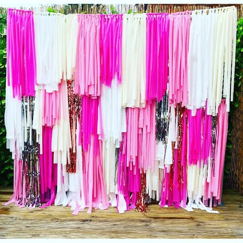 ⓟⓡⓞⓟ ⓜⓔ ⓟⓡⓔⓣⓣⓨ ➸ Introducing our fabulous BRAND NEW Tassel Backdrop And Balloons 💗 Can be changed to match your colour theme 👌🏻 The… Tassel Backdrop, Fabric Streamers, Photo Backdrop Birthday, Birthday Streamers, Ribbon Backdrop, Streamer Wall, Fringe Decor, Rainbow Backdrop, Rainbow Party Decorations