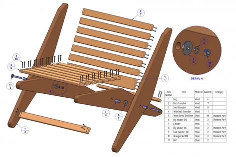 Folding chair - Parts list Wooden Lawn Chairs, Rocking Chair Plans, Wood Furniture Plans, Medieval Furniture, Wood Folding Chair, Woodworking Chair, Folding Beach Chair, Chair Parts, Reclaimed Pallets