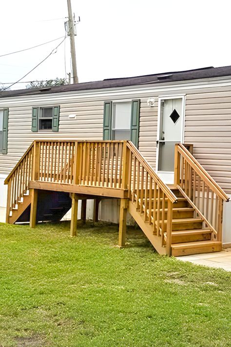 Mobile Home Steps, Steps Storage, Stone Porches, Mobile Home Porch, Wooden Steps, Metal Railings, Steps Design, House Deck, Home Porch