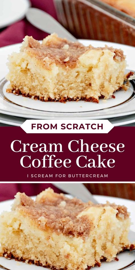 This cream cheese crumb cake is the perfect coffee cake with a buttery cake on the bottom, a cream cheese layer and crumb streusel topping. Cream Cheese Crumb Cake, Cream Cheese Recipes Dessert, Cream Cheese Breakfast, Cheese Coffee Cake, Crumb Coffee Cakes, Breakfast Coffee Cake, Cream Cheese Coffee Cake, Coffee Cake Recipes Easy, Crumb Cake Recipe