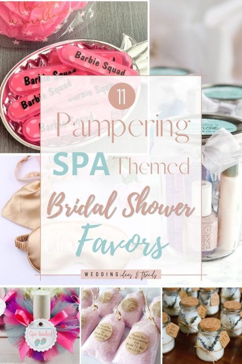 Something soothing, like a spa day, might be in order for you and the girls. After a day of pampering and fun, send them home with something they’ll remember long after the day is over. Give them something both useful and unique. Here are 11 best pampering spa themed bridal shower party favors for guests every girl loves. From sleep eye-mask, nail polish, nail file, bath bomb, spa headbands, and much more amazing gifts in the spirit of a spa day at home Spa Day Bridal Shower Party, Bridal Shower Spa Day, Spa Day Bridal Shower Ideas, Spa Themed Bridal Shower Ideas, Spa Party Favors For Women, Spa Bachelorette Party Decorations, Spa Day Bachelorette Party Ideas, Bridal Spa Party, Bachelorette Party Spa Theme