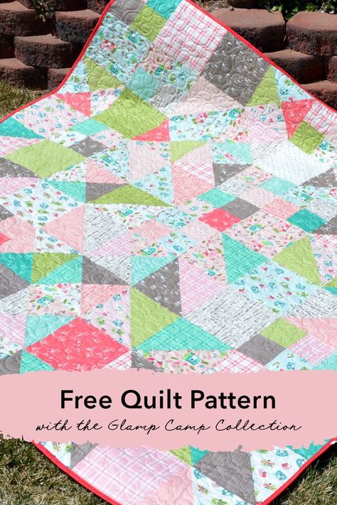 Melissa Corry is sharing a FREE quilt pattern on the blog! Made with Glamp Camp by My Mind's Eye. Riley Blake Quilt Patterns, Camping Fabric, Camping Quilt, Crumb Quilt, Quilt Layers, Modern Quilt Blocks, Layer Cake Quilts, Quilt Pattern Download, Jelly Roll Quilt Patterns