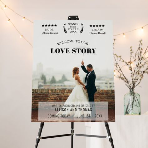 Movie Poster Wedding Welcome Sign, Funny Welcome Signs, Weddings Idea, Wedding Movies, Memorable Wedding, Wedding Posters, Wedding Banner, Welcome Poster, Wedding Vendor