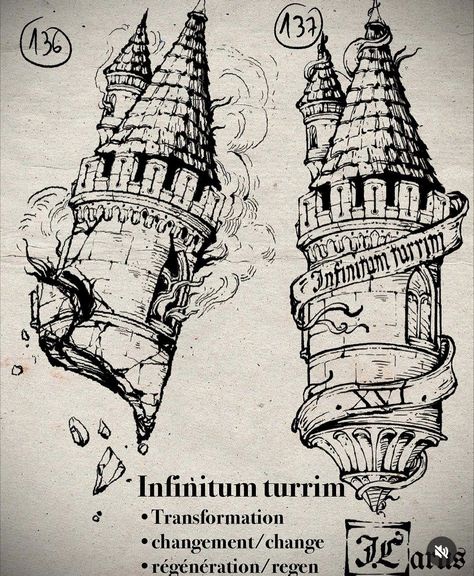 Tower Tattoo, Art Inspired Tattoos, Dna Tattoo, Castle Tattoo, Medieval Tattoo, Castle Drawing, Medieval Tower, Old School Tattoo Designs, Leg Sleeve Tattoo