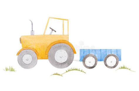 Tractor Illustration, Tractor Vector, Tractor Drawing, Watercolor Farm, Children Sketch, Boy’s Room, Cute Watercolor, Car Drawings, Farm Tractor