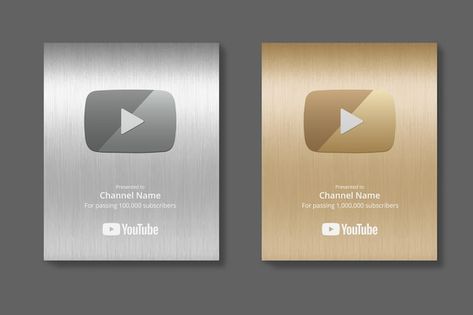 Silver and gold youtube play button vect... | Premium Vector #Freepik #vector #social-media-influencer #influencer #digital-influencer #video-frame Youtube Gold Button, Silver Play Button Youtube Aesthetic, Silver Button Youtube, Youtube Play Button Aesthetic, Youtube Plaque Aesthetic, Youtube Silver Button, Youtube Silver Play Button, Inox Texture, Play Symbol