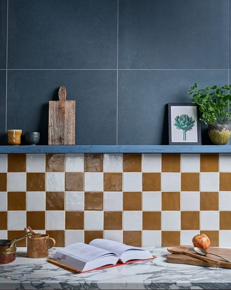 Tile patterns checkerboard Porcelain Panels, Moroccan Zellige Tile, Moroccan Zellige, Zellige Tiles, Dining Inspiration, Stylish Interior Design, Small Tiles, Bold Wallpaper, Zellige Tile