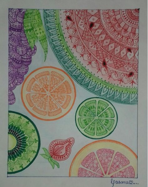 Fruit Mandala, Glass Paintings, Eagle Art, Mandala Designs, Color Pencil Drawing, Color Pencil, Mandala Design, Pencil Drawing, Mandala Art