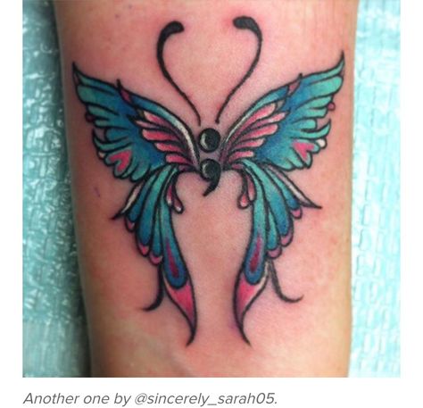 Beautiful! Awareness Tattoos, Semicolon Tattoos, Womens Tattoos, Dragonfly Tattoos, Colon Tattoo, Semicolon Project, Awareness Tattoo, Semi Colon, Butterfly Tattoos For Women