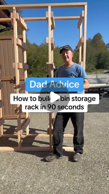 Dad Advice From Bo on Instagram: "SO easy - only three cuts and piece it together like ladders. If I could make this longer I would slow it down and walk you through each step but I know you all are busy bees.   Now I had to build two because I have a million kids and my wife decorates our home with bins and bins full of holiday decorations, quilts and all the dress-up and childrens books we need. I wouldn’t have it any other way because they bring the magic to my life.   How to build your own bin storage racks.   Love, Dad" Bin Rack, Garage Workshop Organization, Storage Bins Organization, Woodworking Shop Plans, Bin Storage, Dad Advice, Garage Organize, Quilt Storage, Storage Racks