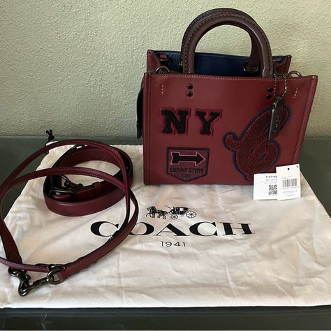 NWT Coach Varsity Rogue 25 Coach Rogue 25, Varsity Patches, Coach Rogue, Coach 1941, Patches Fashion, Crossbody Strap, Coach Handbags, Coach Bags, Dust Bag