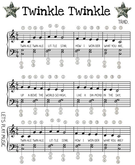 Let's Play Music : Free Sheet Music for Beginners & Lesson Plan for Teaching Kids Twinkle Twinkle Little Star Sheet Music For Beginners, Music For Beginners, Lets Play Music, Piano Lessons For Kids, Beginner Piano Music, Piano Music Easy, Children Songs, Piano Classes, Easy Piano Songs