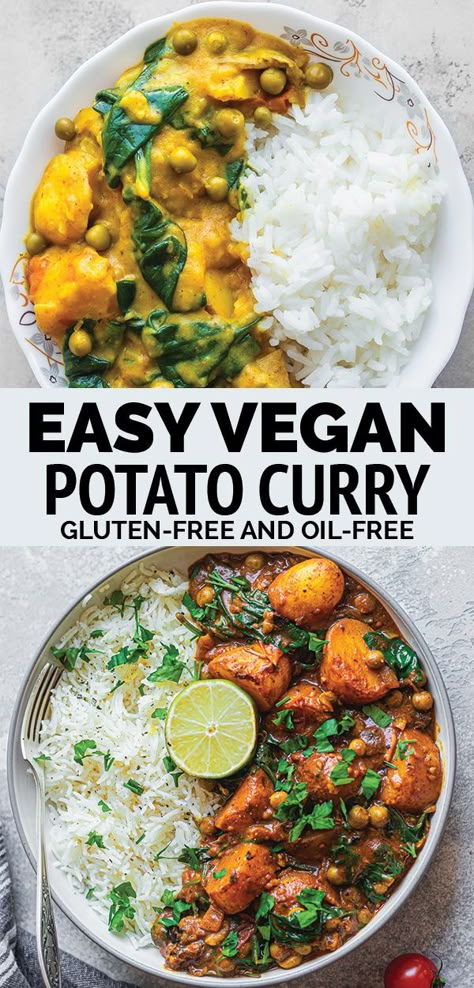 Soft Potatoes, Healthy Vegan Dinner Recipes, Oil Free Vegan Recipes, Healthy Vegan Dinner, Sweet Potato Curry, Meatless Dinner, Vegan Potato, Vegan Curry, Potato Curry