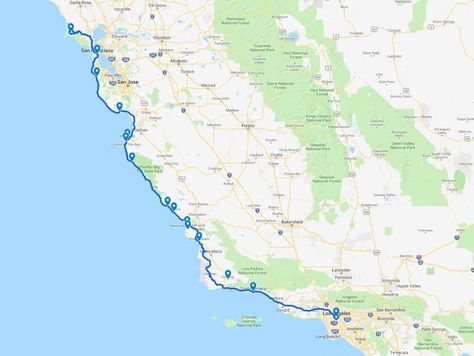 Planning a Pacific Coast Highway Road Trip from San Francisco to Los Angeles California - Independent Travel Cats San Francisco Road Trip, Pch Road Trip, Pacific Coast Road Trip, Southern Road Trips, Pacific Coast Highway Road Trip, Los Angeles Map, California Highway, Road Trip Map, Rv Road Trip