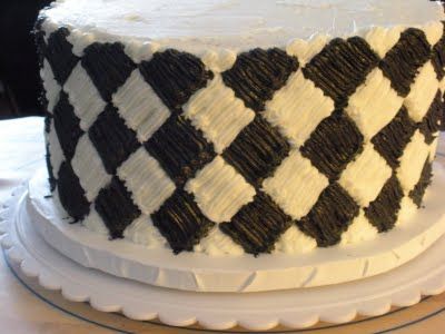 checkerboard cake (side) Checkered Cake Decoration, Checkerboard Cake Decoration, Black And White Checkered Cake, Checkered Cupcakes, Checkered Birthday Cake, Checkered Flag Cake, Checkered Cake, Wheels Cake, Checkerboard Cake