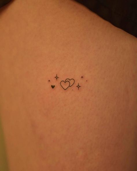 Small Heart Ankle Tattoos For Women, Bff Heart Tattoo, Different Heart Tattoos, Interlocked Hearts Tattoo, Heart And Stars Tattoo Design, Moon And Stars Small Tattoo, Cute Heart Tattoo Designs, Easy Heart Tattoos, Interlocked Heart Tattoo