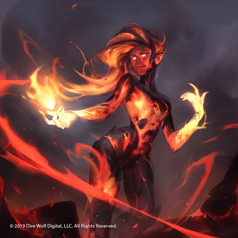 Dnd Elemental Art, Elemental Goddess Art, Efreeti Female, Lava Character Design, Ash Elemental, Fire Elemental Character Design, Lava Character, Fire Elemental Female, Fire Genasi Female Dnd