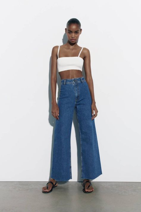 Zara Jeans Outfit, High Rise Jeans Outfit, Marine Straight Jeans, Zara Wide Leg Jeans, Straight Jeans Outfit, Leather Pants Outfit, Outfit Zara, Woman Jeans, High Waisted Wide Leg Pants