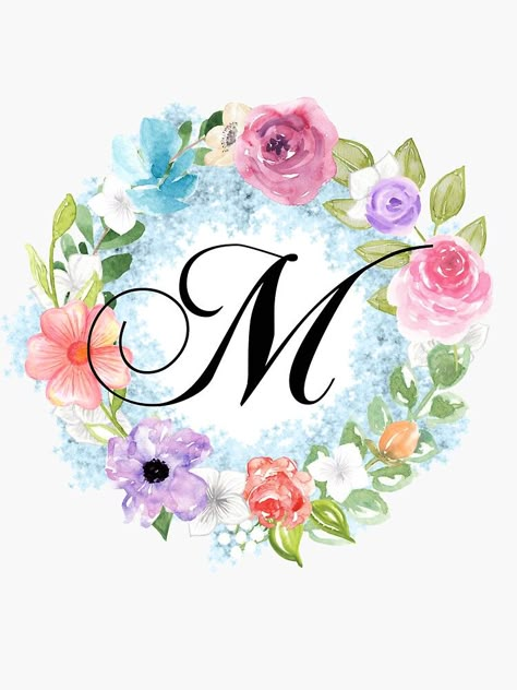 "Watercolor Floral Wreath Monogram Letter M" Sticker for Sale by Grafixmom | Redbubble Monogram Wallpaper, Floral Monogram Letter, Watercolor Floral Wreath, Letter Art Design, The Letter M, M Wallpaper, Letter Images, Floral Wreath Watercolor, Monogram Wreath