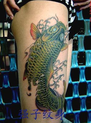 Check out this great Tattoo Designs - http://tattoo-w30589ys.trustedreviewsforyou.com Back Koi Fish Tattoo, Fishes Tattoo Design, Koi Fishes Tattoo, Colorful Koi Fish Tattoo, Red Koi Fish Tattoo, Fishes Tattoo, Green Koi Fish, Koi Fish Tattoo Meaning, Black Koi Fish