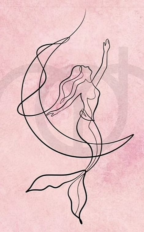 Ariel Inspired Tattoo, Mermaid Sitting On Moon Tattoo, Line Drawing Mermaid, Moon Mermaid Tattoo, Simple Mermaid Tattoo, Mermaid Tattoo Ideas For Women, Mermaid Mood Board, Whale Tail Tattoo, Pregnant Mermaid