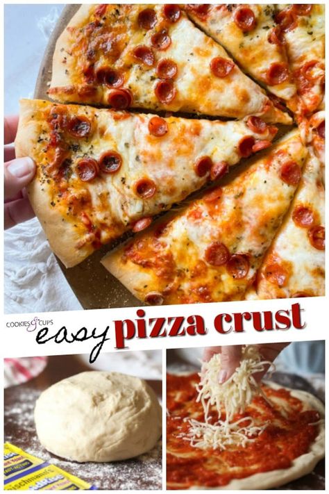 This EASY Pizza Crust Recipe is the quickest way to make pizza dough ever! You can have a homemade pizza on your table in 30 minutes with NO rise time! This will be your favorite way to make pizza from now on. Fleischmann's Yeast Recipes Pizza Dough, Fleischmanns Pizza Dough Recipe, Fleischmann's Rapid Rise Yeast Recipes, Pizza Crust No Yeast, Quick Pizza Crust, Easy Pizza Crust Recipe, Rome Pizza, Pizza Dough Recipe Quick, Pizza Crust Recipe Easy