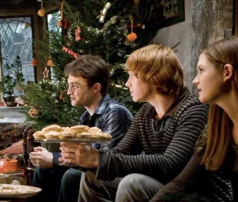 In the Half-Blood Prince, when Harry, Ron, Fred, and George secretly used a garden gnome as an angel on top of the tree. Hogwarts Christmas, Novel Inspiration, Harry Potter Set, Welcome To Hogwarts, Goddess Aesthetic, Harry Potte, Harry Potter Ron, Hogwarts Aesthetic, Golden Trio