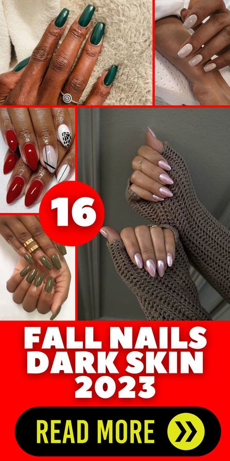 Enhance your fall style with these mesmerizing nail colors for dark skin in 2023. Explore a range of shades that beautifully complement brown tones and embrace the season's vibes. Experiment with trendy colors that are perfect for black women. Express your individuality with nail art designs that make a statement. Stay on top of the latest color trends for 2023 and keep your nails ahead of the game Nail Colors For Dark Skin Black Women, Nails For Black Women Dark Skin, Fall Nails Dark Skin, Fall Nails Dark, Nails Dark Skin, Nails Dark, Chic Nail Art, Stunning Nail Designs, Colors For Dark Skin