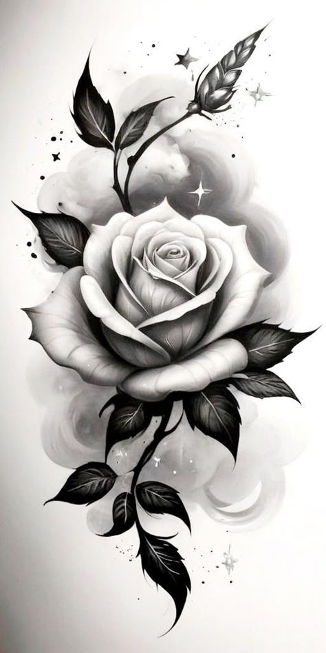 Rose Tattoo Stencils, Rose Tattoo Designs For Women, 2023 Pedicure, Rose Tattoo Stencil, Realistic Rose Tattoo, Rose Flower Tattoos, Rose Drawing Tattoo, Flower Tattoo Drawings, Muster Tattoos