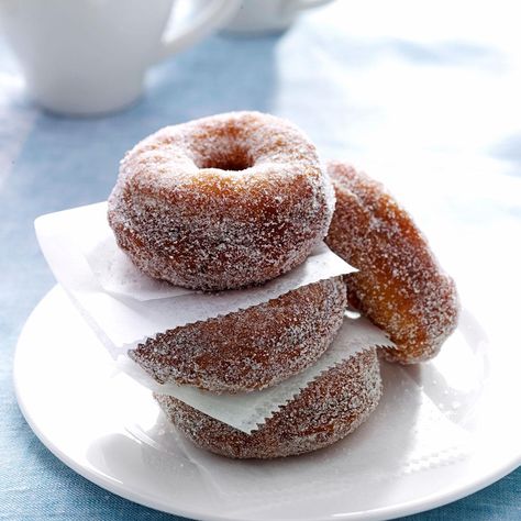 Swedish Doughnuts Recipe -One day, my father got a hankering for doughnuts and asked me to make him some. I ended up trying these. Dad—and everyone else—loved the results. They come out so golden and plump. —Lisa Bates, Dunham, Quebec Scandinavian Desserts, Doughnuts Recipe, Glazed Doughnuts, Swedish Food, Scandinavian Food, Doughnut Recipe, Swedish Recipes, Sweet Rolls, Sweet Roll