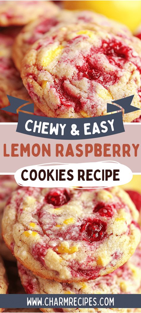 Lemon Raspberry Cookies Raspberry Lemonade Cookies Recipe, Raspberry Almond Cookies, Raspberry Sugar Cookies, Cookie Recipes Raspberry, Raspberry Lemon Desserts, Lemon Raspberry Cookies Recipe, Strawberry Lemon Cookies, Raspberry Lemonade Cookies, Raspberry Lemon Cookies