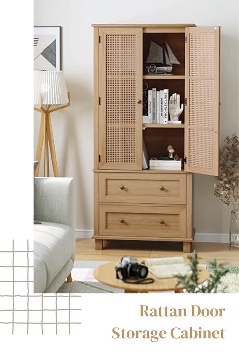 Tall Cupboard Storage, Pantry For Kitchen, Utility Pantry, Freestanding Cupboard, Cabinet Tall, Rattan Door, Rattan Doors, Tall Storage Cabinet, Pantry Storage Cabinet