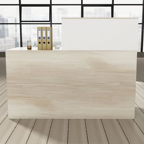 Timechee Reception Desk Counter with Lockable Storage Wood Texture - Bed Bath & Beyond - 35554279 Mobile Reception Desk, Reception Desk Counter, Counter Desk, Wooden Platform Bed, Lockable Storage, Textured Bedding, Home Office Furniture Desk, Queen Size Bed Frames, Bed Frame With Storage