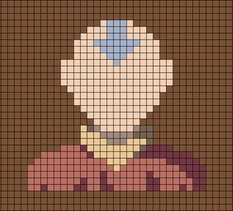 A pixel art template of Aang the cartoon character from Avatar's The Last Airbender. Avatar Pixel Art The Last Airbender, Avatar The Last Airbender Crochet Patterns Free, Avatar The Last Airbender Pixel Art Grid, Avatar Tapestry Crochet, Avatar Crochet Patterns, Avatar The Last Airbender Alpha Pattern, Pixel Crochet Pattern Charts Aesthetic, Crochet Avatar The Last Airbender, Avatar Pixel Art