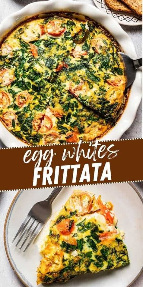 Start your day with a healthy dose of protein. This tasty egg white frittata is made of sautéed tomatoes, garlic, and spinach folded into fluffy, whisked egg whites and baked to puffy goodness. Egg White Breakfast Recipes, Sautéed Tomatoes, Diethood Recipes, Frittata Recipes Healthy, Spinach Frittata Recipes, Egg White Frittata, Egg White Breakfast, Healthy Frittata, Egg White Recipes