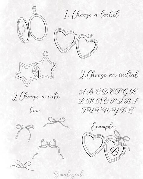 Create your own tattoo 🤩 1. Choose your locket 2. Choose a bow 3. Choose an initial 4. Get it tattooed by me ☺️ Dm me to book your appointment 📲 #flashtattoo #finelinetattoo #tattooshop #nyctattooartist #nycfinelinetattooartist #lockettattoo Fine Line Valentines Tattoo, Fine Line Tattoo Artist, February Flash Tattoo, Lacey Heart Tattoo, Cute Valentine’s Day Tattoo, Love Theme Tattoos, Croquette Tattoo Ideas, Oval Locket Tattoo, Adore Me Tattoo