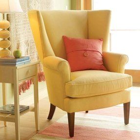 Yellow Wingback Chair - Ideas on Foter Maine Cottage Furniture, Maine Cottage, Living Room Themes, Living Room Furnishings, Yellow Chair, Furniture Cheap, Yellow Living Room, Cottage Furniture, Traditional Living