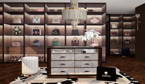 Exclusive January 2021 Set - Luxury walk in closet | Cowbuild on Patreon Closet Furniture, Sims 4 Kitchen, Bag Closet, Sims 4 Clutter, Free Sims 4, Casas The Sims 4, Closet Decor, Sims 4 Cc Furniture, Sims 4 Collections