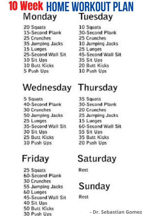 Week Home Workout Plan, 5 Day Workout Plan, 10 Week Workout, Home Workout Plan, Summer Body Workout Plan, Best Workout Plan, Workout List, Easy At Home Workouts, Weekly Workout Plans