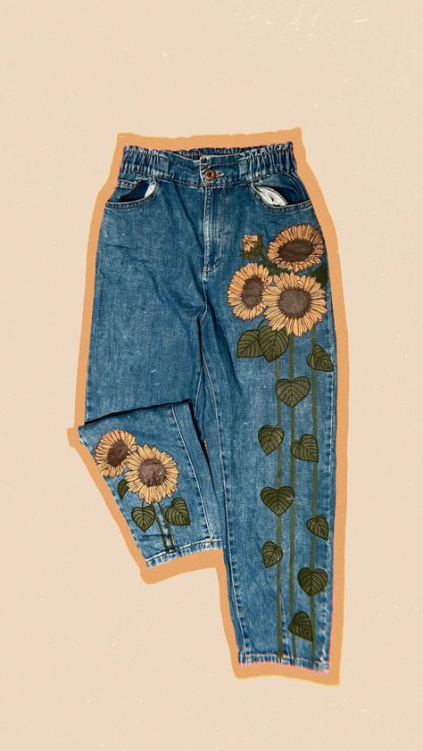 palettebydiana on Instagram: I spent two whole days painting these jeans and although it was a challenge, I’m seriously so proud of myself 🌻 . . . #denimpainting… Sunflower Jeans, Denim Jacket Diy Paint, Custom Jeans Diy, Diy Pants, Painted Clothes Diy, Diy Denim Jacket, Diy Denim, Fabric Painting On Clothes, Hand Painted Denim Jacket