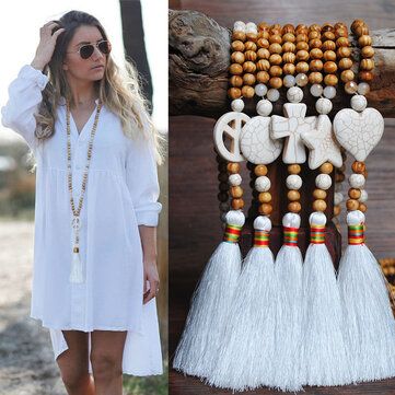 I found this amazing Bohemian White Tassel Necklace Ethnic Geometric Heart Star Cross Pendant Long Necklace with US$9.99,and 14 days return or refund guarantee protect to us. --Newchic Cheap Trendy Jewelry, Beach Festival, Wooden Bead Necklaces, Beaded Sweater, Bohemian Women, White Tassel, Women Street, Necklace Long, Beaded Tassels