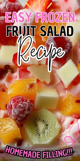 Easy Frozen Fruit Salad Frozen Fruit Cups, Frozen Fruit Salad, Frozen Fruit Salads, Carrot Cake Cheesecake Recipe, Berry Delight, German Cucumber Salad, Frozen Fruit Recipes, Peach Pound Cakes, Colorful Salad