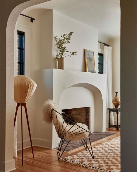 | Sneak peak…we captured the full whole house gut remodel of our #ballardtudor project last month. For the fireplace: note the gentle arch… | Instagram Mediterranean Fireplace, Spanish Style Home Interior, Old Interior, Spanish Home Decor, Fire Brick, Family Dining Rooms, Diy House Renovations, Spanish Style Home, Faux Fireplace