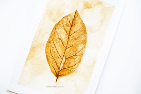 Coffee Painting Tutorial Coffee Painting Tutorial, Coffee Art Drawing, Coffee Art Painting, Monochromatic Painting, Print Scarf Design, Diy Drawing, Book Crafts Diy, Simple Leaf, Coffee Painting