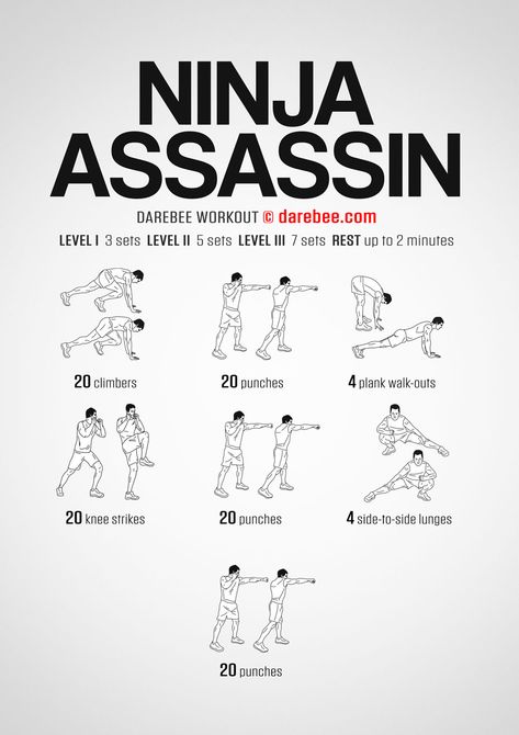 Ninja Assassin Workout How To Train Like An Assassin, Assassin Workout Training, Ninja Training Workout, Assassin's Workout, Ninja Exercises, Archery Workout Strength Training, How To Be An Assassin, Fencing Workout, Mha Workout