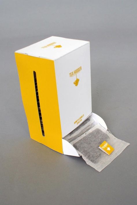 Packaging for a fictitious organic tea company called Tea Hugger. The packaging is made from 100% recycled paper and is held together by tabs so that no glue needed to be used in the construction of it. Eco Packaging Design, Tea Package, Tea Labels, Tea Packaging Design, Cool Packaging, Eco Packaging, Pouch Packaging, Tea Design, Tea Brands