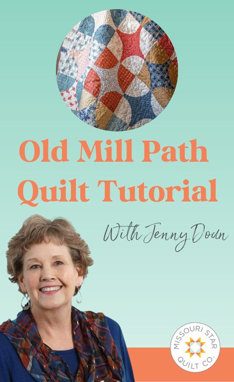 Learn How to Make Quick & Easy Old Mill Path Quilt! Jenny Doan demonstrates how to make another beautiful variation of the drunkards path using 10 inch squares of precut fabric (layer cakes). Missouri Quilt Tutorials, Missouri Star Quilt Tutorials, Precut Fabric Squares, Drunkards Path Quilt, Drunkards Path, Missouri Quilt, Missouri Star Quilt Company, Quilting Board, Scrappy Quilt Patterns